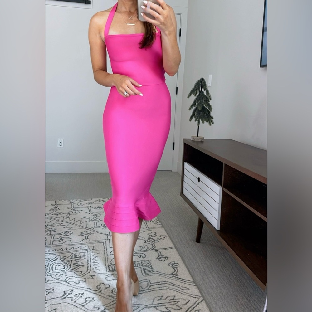 Pink Halter Bandage Dress